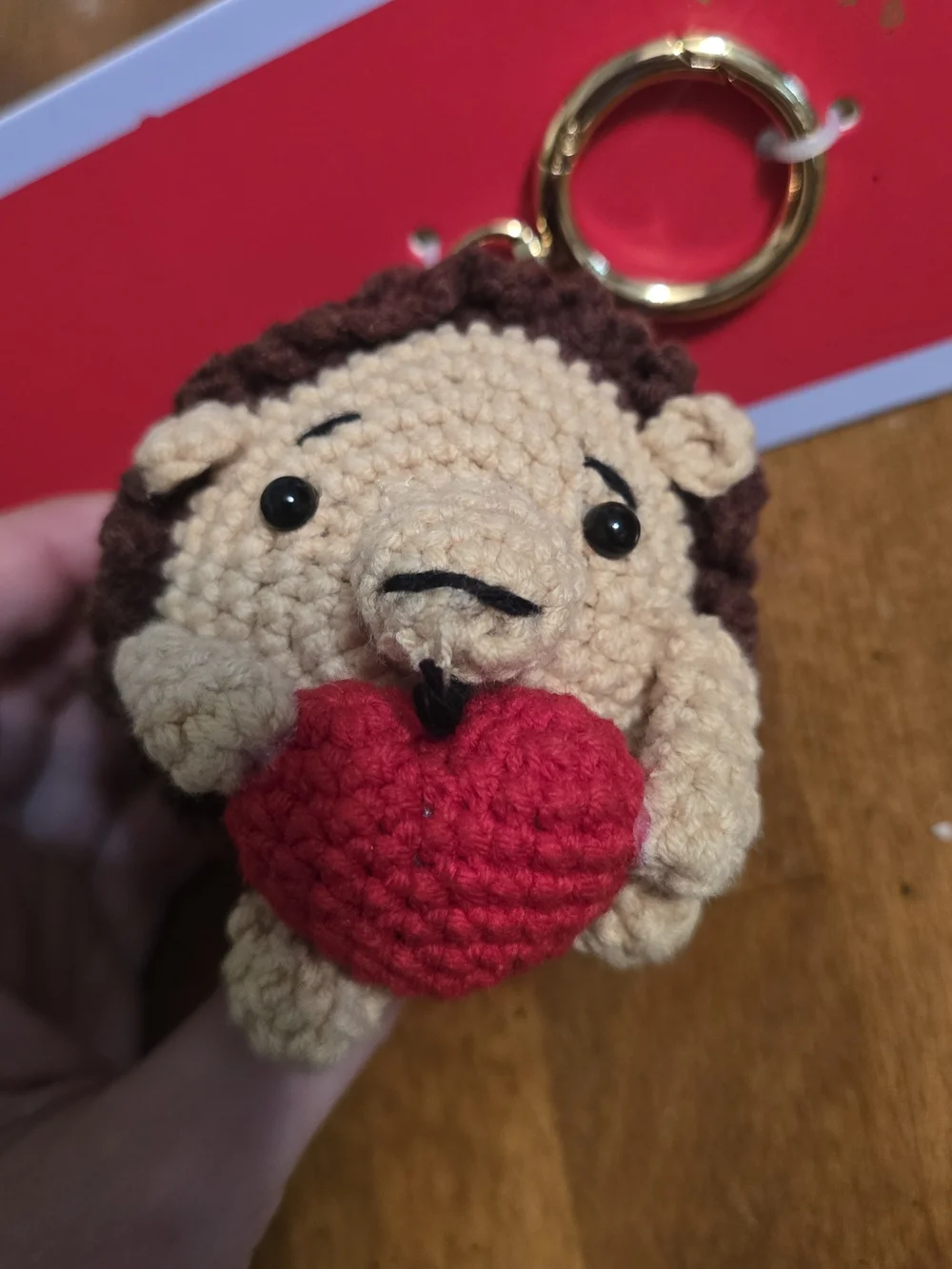 piper.k Handmade Brown Hedgehog Keychain with Red Heart